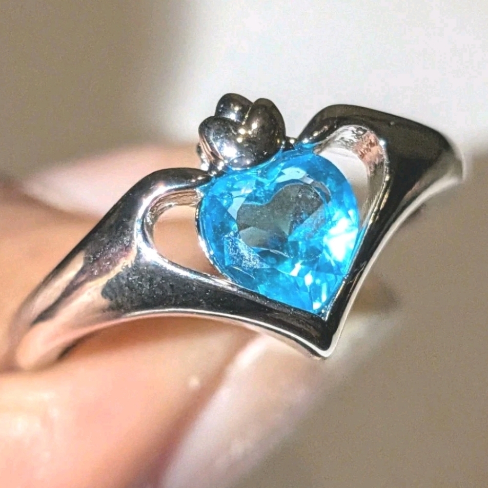 Heart Lab Created Aquamarine Valentine's Day Ring for Her 14K White Gold Plated9